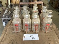 Vintage Wire Milk Bottle Holder & Bottles
