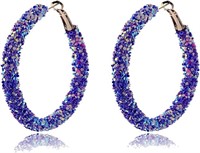 Gold-pl. Dark Purple Glitter Sequins Hoop Earrings