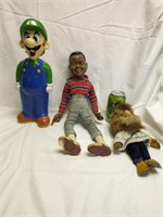 Luigi Bank 13 1/2" tall, Erkle Doll as Found, Etc