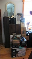 large lot of speakers and electronics