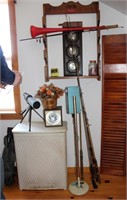 spotting scope and stand, fishing poles