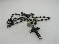 Vintage Lourdes France Black Wood Beaded Rosary, 2