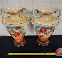 2 HUGE 14" porcelain vases w roses Made England
