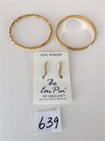 THE EAR PIN BY OROGEM TWO GOLD TONE BANGLE