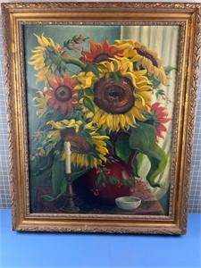 SIGNED ORIGINAL OIL ON BOARD FLOWER PAINTING