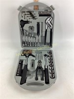 Tool set in case: hammer, pliers, ratchet set,