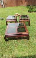 3 pcs set- coffee table & side tables w/ glass