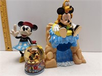 3 COLLECTABLE DISNEY FIGURES & SNOW GLOBE