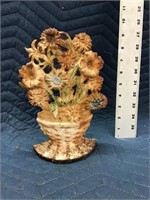 Vintage Cast Iron Door Stop Basket of Flowers