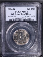 2004-D 25C State Quarter PCGS MS64 WI Xtra leaf!