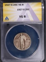 1927-S 25C Standing Quarter ANACS VG 8