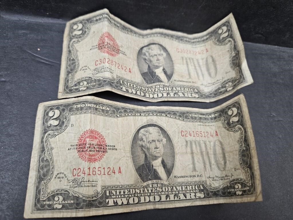 2 Two Dollar Red Seal Currency Notes See Pictures