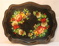 Hand Painted Floral Enamel Tray