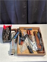 Box of tools, pliers, aluminum pipe, Milwaukee bra