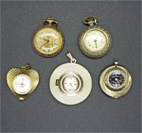 5 GOLD TONE PENDANT WATCHES
