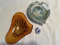 Two Art Glass Ashtrays and Time Release Swirl Egg