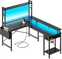 Huuger L Shaped Desk Gaming Desk with LED Lights &