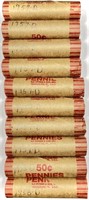 (10) Rolls 1950's Wheat Cent Penny Lot