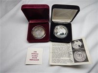 (2) Alaska .999 Fine Silver Rounds 1990, 1992