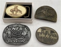 (NO) 4 Belt Buckles including NFR, Cheyenne, and