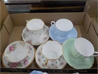 5 cups and saucers Germany England