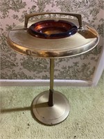 Vintage Brass Ashtray Stand W/amber glass ashtray