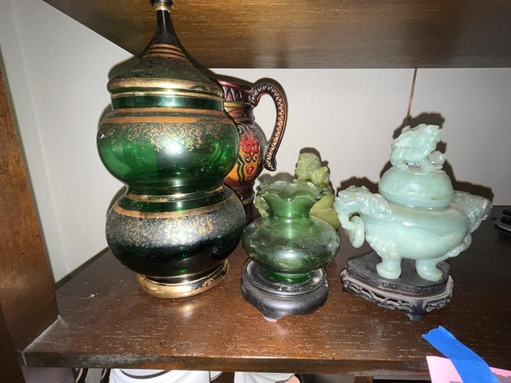 (2) Vintage Chinese Jade Incense Burners