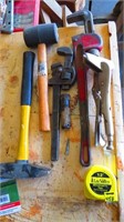 2 Pipe Wrenches, Sledge Hammer, etc