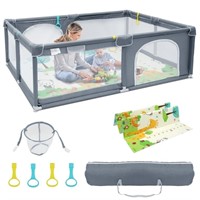 E9584  CAUTUM Large Baby Playpen, 78"x59" Gray