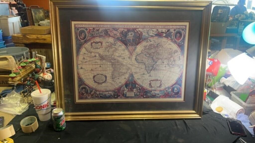 Large art piece vintage map of the world