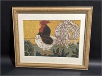 Tile Art Style Rooster Framed Wall Art