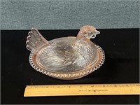 Vintage Pink Glass Hen on Nest