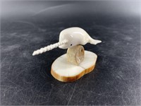 Small Dean Pollock ivory narwhale set on an old iv