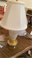 3 lamps: 1brass 27 in tall, 2 white glass 15 in &