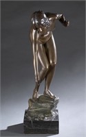 Victor H. Seifert, Nude Woman Fishing, Bronze.
