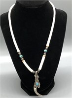 Vintage Puka Shell, Silver and Turquoise Necklace