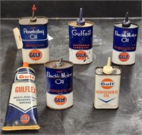 (5) Assorted "Gulf" Oil Cans & "Gulf" Grease Tube