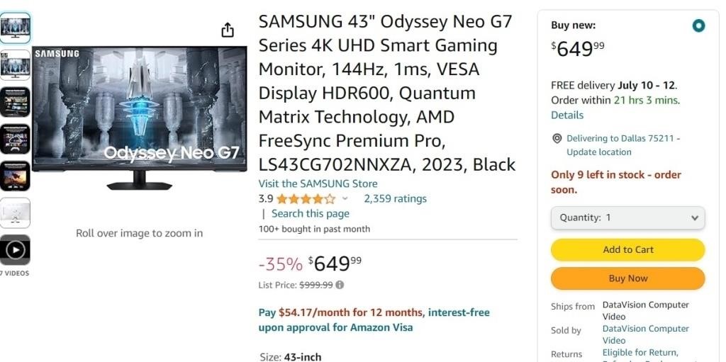 O13 SAMSUNG 43 Odyssey Neo G7 Monitor