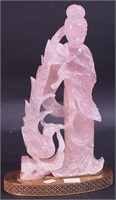 An 11" high rose quartz lamp base with