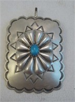 Navajo SS Turquoise Pendant - Hallmarked