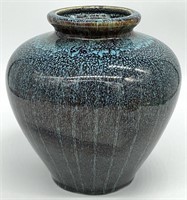 Turquoise & Brown Drip Glaze Pottery Vase