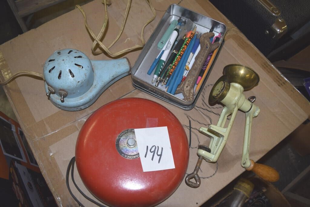 Bell, vintage hair dryer, grinder