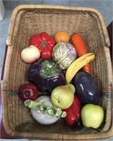 Large Double Handled Basket of Ceramic Fruit