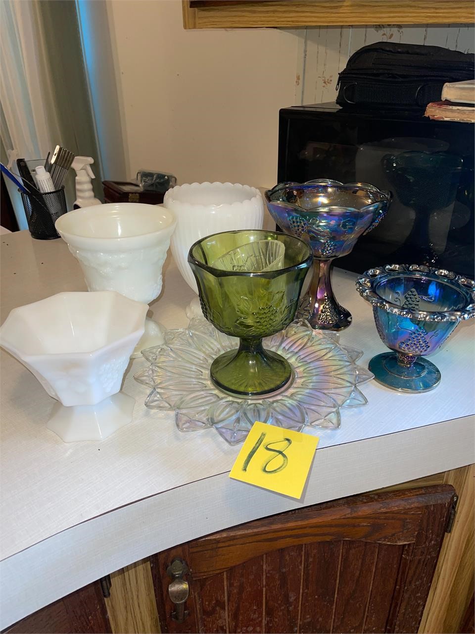 carnival and milk glass art glass lot