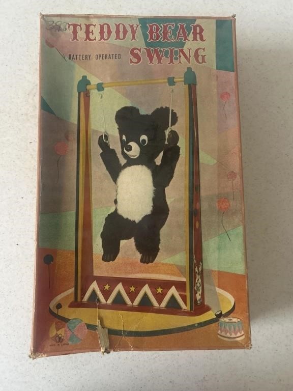 Antique Teddy Bear Swing in box toy