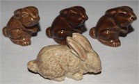 (4) Vtg Wade Whimsies Porcelain Bunny Rabbit Figs