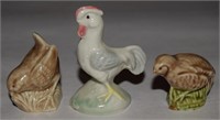 (3) Vtg Wade Whimsies Porcelain Birds: Cockerel +
