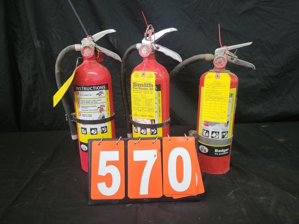 3 BADGER ABC DRY CHEMICAL FIRE EXTINGUISHERS