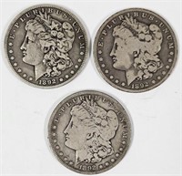 3 Good Date 1892-S Morgan Silver Dollars