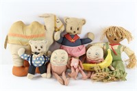 7 Vtg. Handmade Fabric Humpty Dumpty, Bears Dolls+